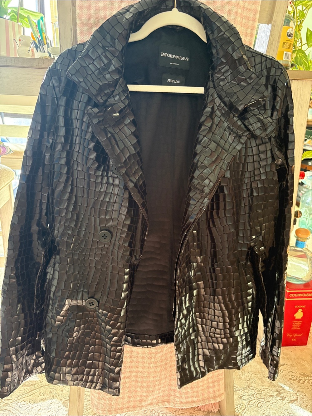 Emporio Armani Black Croc-Embossed Trench Jacket